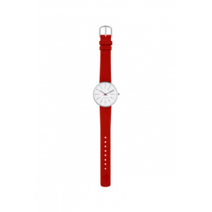 Hodinky ARNE JACOBSEN BANKERS WHITE DIAL, RED STRAP, SILVER