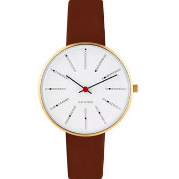ARNE JACOBSEN BANKERS WHITE DIAL, BROWN STRAP, GOLD