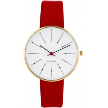 ARNE JACOBSEN BANKERS WHITE DIAL, RED STRAP, GOLD