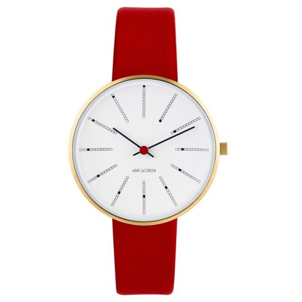 Hodinky ARNE JACOBSEN BANKERS WHITE DIAL, RED STRAP, GOLD