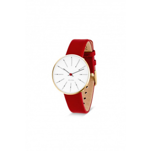 Hodinky ARNE JACOBSEN BANKERS WHITE DIAL, RED STRAP, GOLD