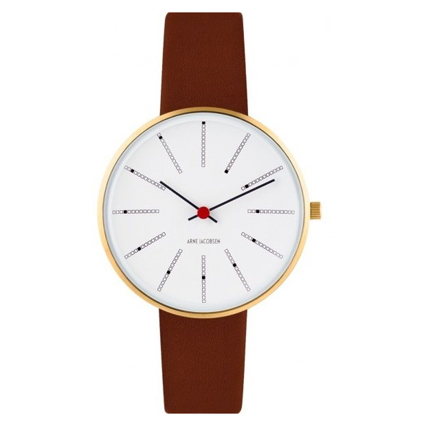 Hodinky ARNE JACOBSEN BANKERS WHITE DIAL, BROWN STRAP, GOLD