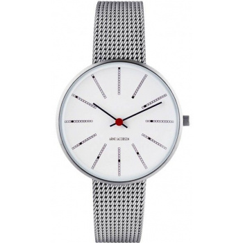 ARNE JACOBSEN BANKERS WHITE DIAL, MESH BAND, SILVER