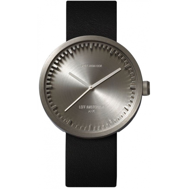 Hodinky LEFF TUBE WATCH D38 / STEEL WITH BLACK LEATHER STRAP