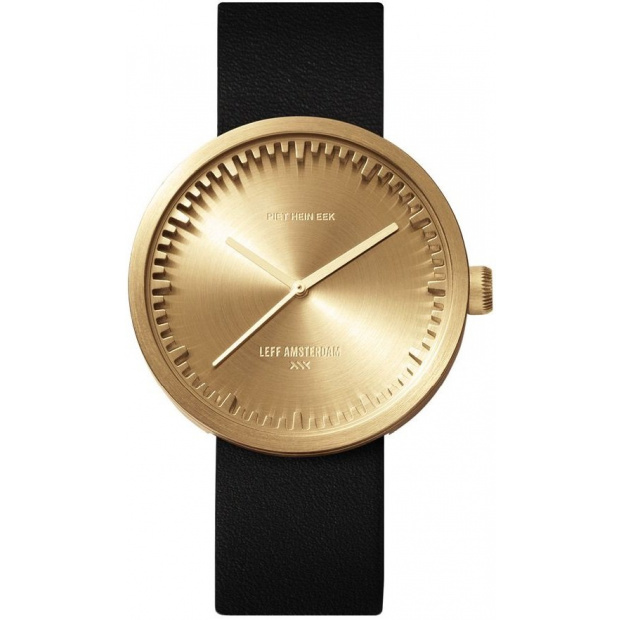 Hodinky LEFF TUBE WATCH D38 / BRASS WITH BLACK LEATHER STRAP