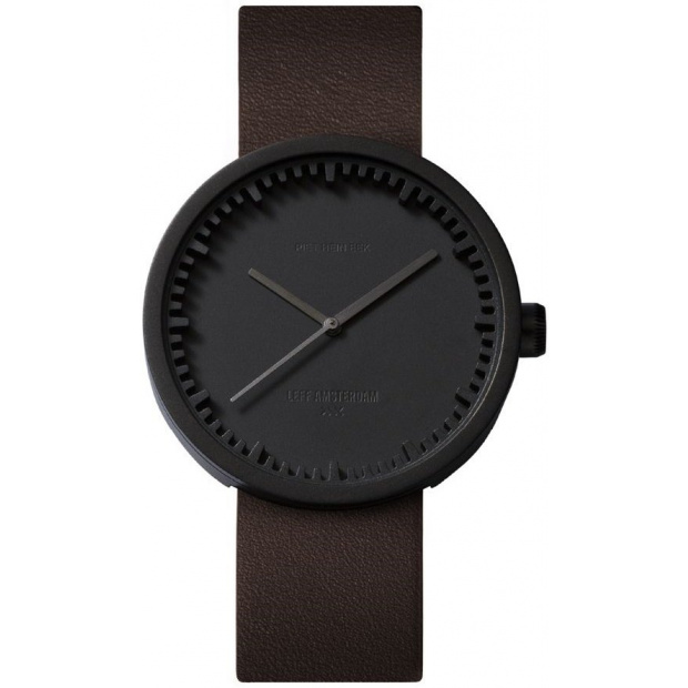 Hodinky LEFF TUBE WATCH D42 / BLACK WITH BROWN LEATHER STRAP