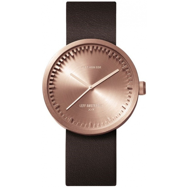 Hodinky LEFF TUBE WATCH D38 / ROSE GOLD WITH BROWN LEATHER STRAP
