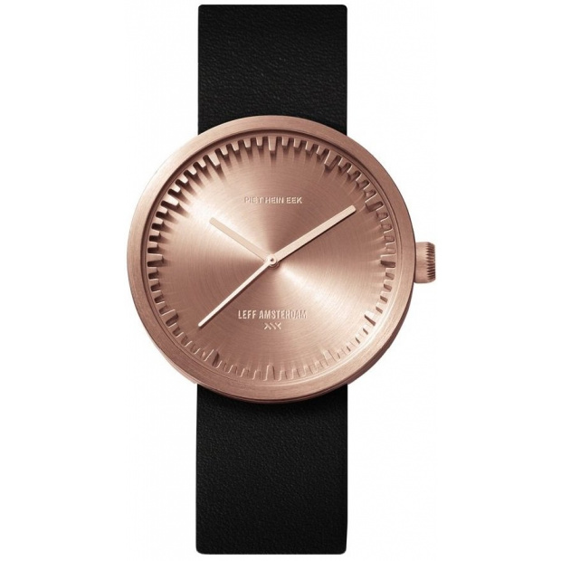 Hodinky LEFF TUBE WATCH D38 / ROSE GOLD WITH BLACK LEATHER STRAP