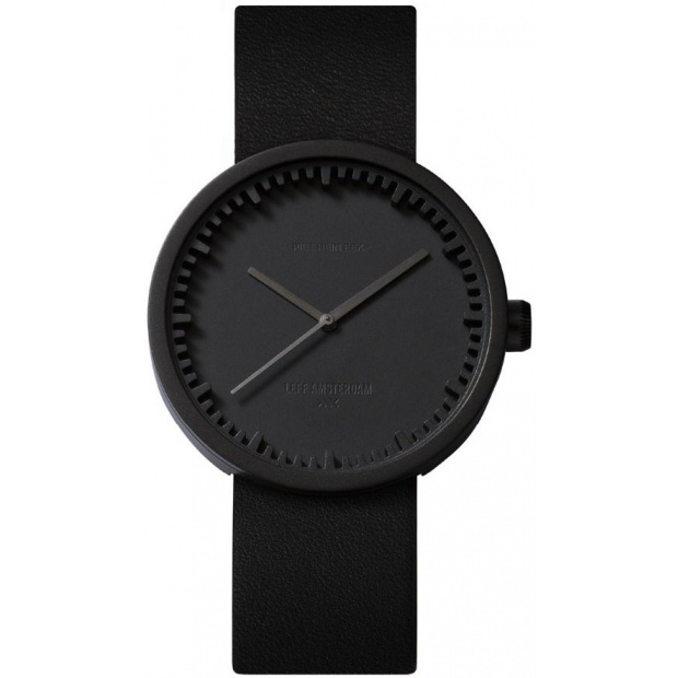 Hodinky LEFF TUBE WATCH D38 / BLACK WITH BLACK LEATHER STRAP