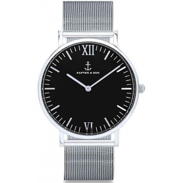 Hodinky KAPTEN and SON Silver Black Mesh