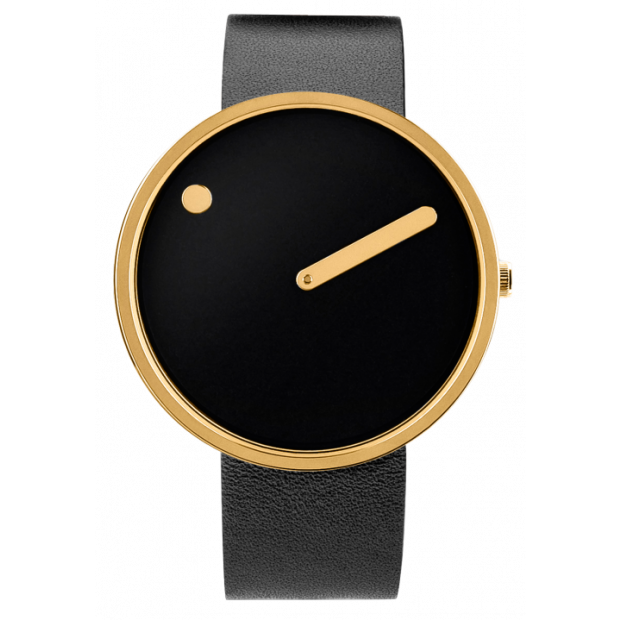 Hodinky PICTO BLACK/POLISHED GOLD LEATHER