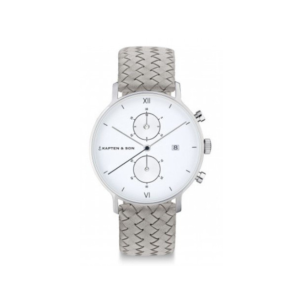 Hodinky KAPTEN and SON CHRONO SILVER GREY WOVEN LEATHER