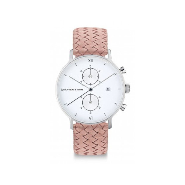 Hodinky KAPTEN and SON CHRONO SILVER ROSE WOVEN LEATHER
