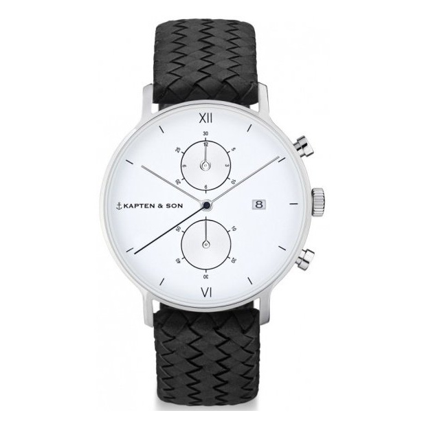 Hodinky KAPTEN and SON CHRONO SILVER BLACK WOVEN LEATHER