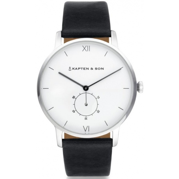 Hodinky KAPTEN and SON HERITAGE SILVER BLACK LEATHER