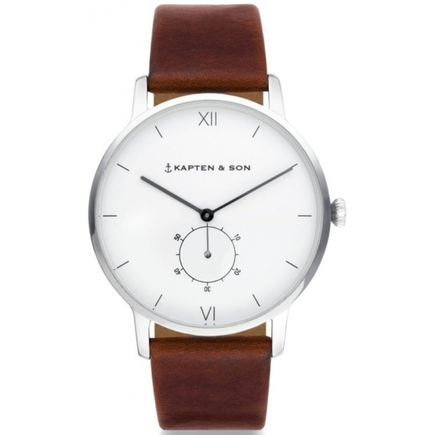 Hodinky KAPTEN and SON HERITAGE SILVER BROWN LEATHER