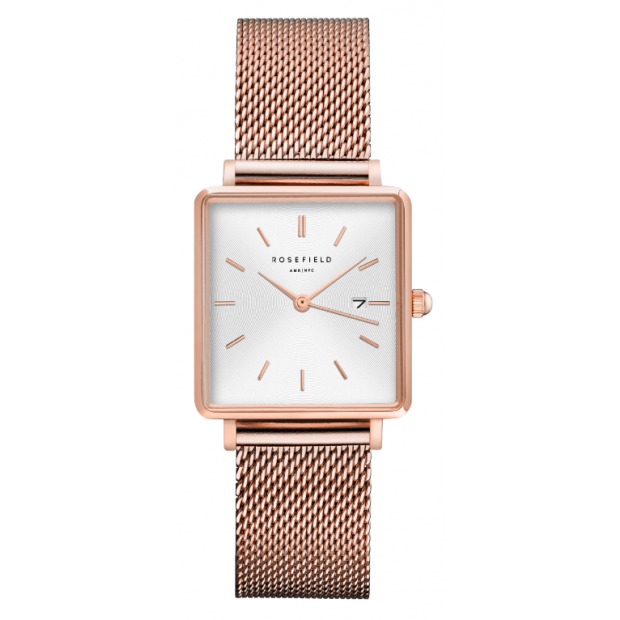 Hodinky ROSEFIELD THE BOXY WHITE SUNRAY MESH ROSEGOLD / 33MM QWSR-Q01