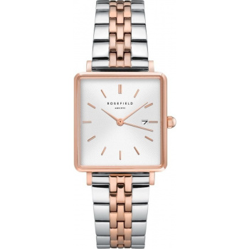 ROSEFIELD THE BOXY - White Sunray Silver Rose gold duo/ 33mm  QVSRD-Q14