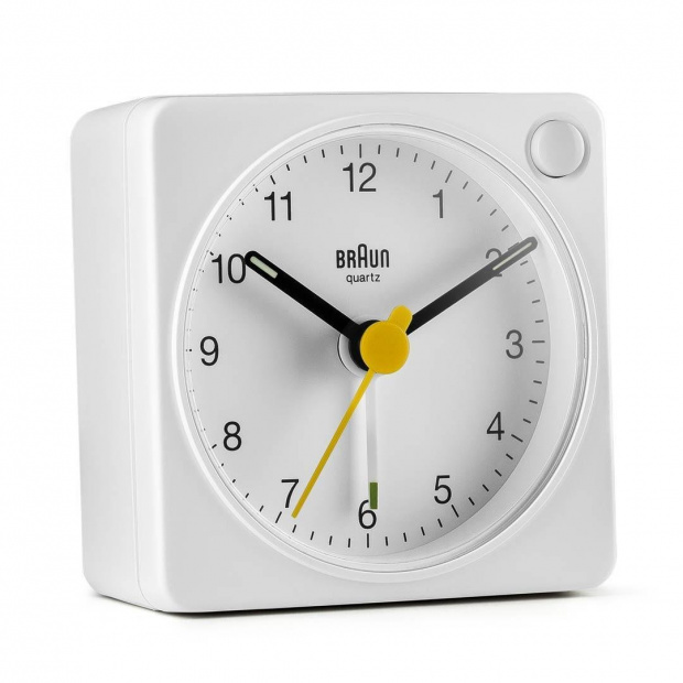 Hodiny BRAUN BC02X Classic Analogue Travel Alarm Clock - White