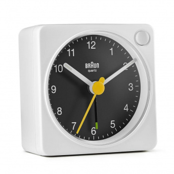 BRAUN BC02X Classic Analogue Travel Alarm Clock - White & Black