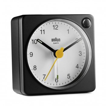 BRAUN BC02X Classic Analogue Travel Alarm Clock - Black & White