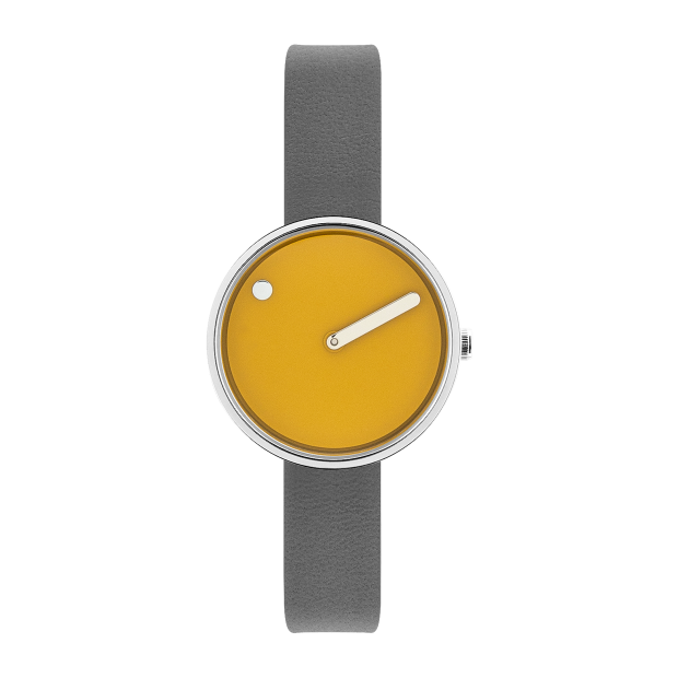 Hodinky PICTO MUSTARD YELLOW DIAL / THUNDER GREY LEATHER STRAP 43353-6212S